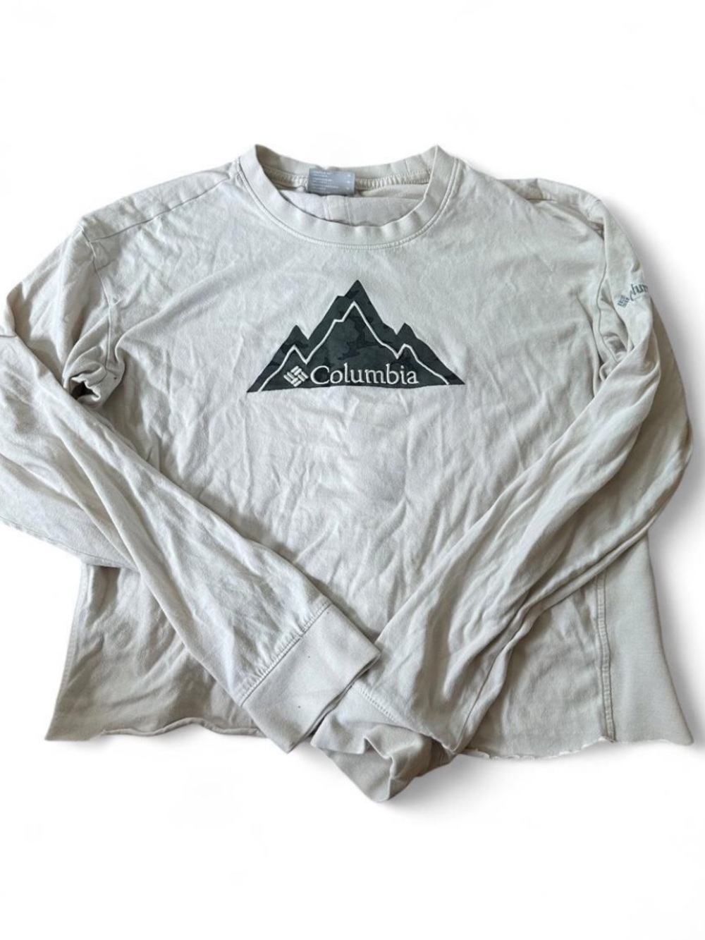 Columbia Cream Long Sleeve Tee with Mountain Logo